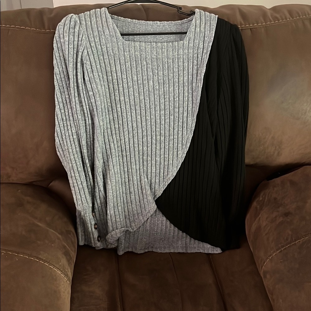 Gray and Black Ribbed Sweater